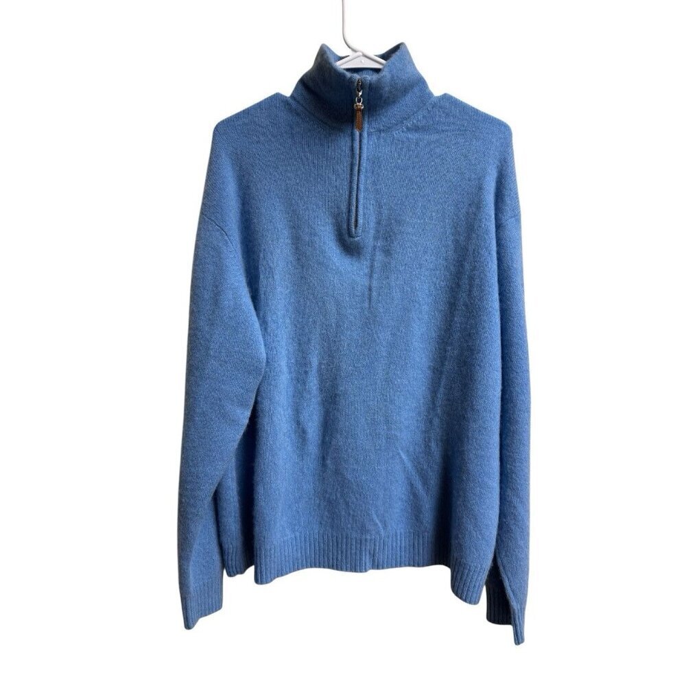 Alan Paine Cashmere 1/4 Zip Sweater Mens XL Blue 100% Cashmere Pullover
